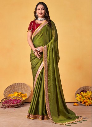 Green Swarovski Designer Saree