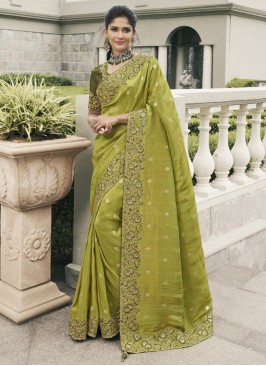 Green Tussar Silk Moti Designer Saree