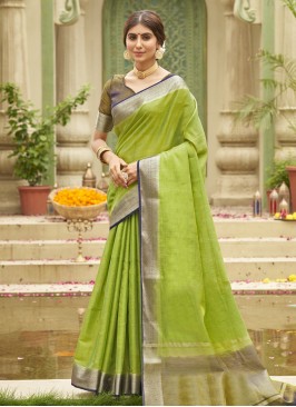 Green Tussar Silk Weaving Contemporary Saree