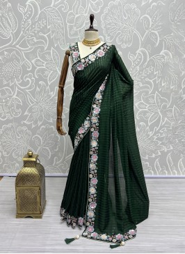Green Vichitra Silk Trendy Saree