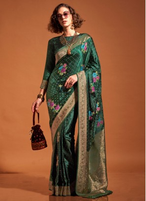 Green Weaving Festival Traditional Saree