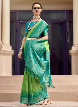 Green Weaving Party Traditional Saree