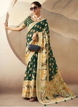 Green Weaving Party Trendy Saree