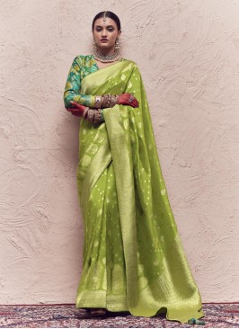 Green Weaving Pure Crepe Contemporary Saree