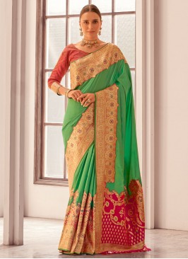 Green Weaving Silk Contemporary Saree