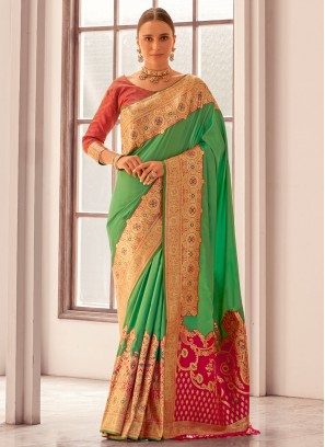 Green Weaving Silk Contemporary Saree