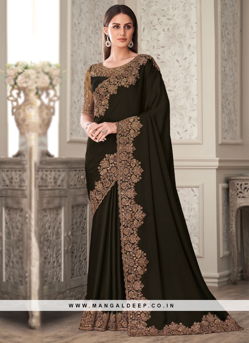 Mali Sarees® Party Wear Green Lycra Saree With Fancy Black Sequence Lace  Border & Stitched Black Velvet Sequence Blouse Price in India - Buy Mali  Sarees® Party Wear Green Lycra Saree With