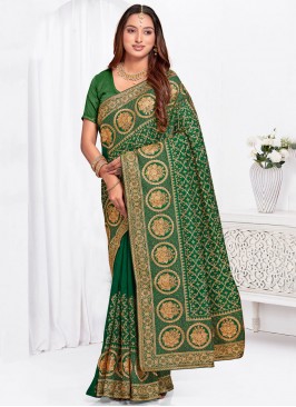 Green Wedding Vichitra Silk Contemporary Saree