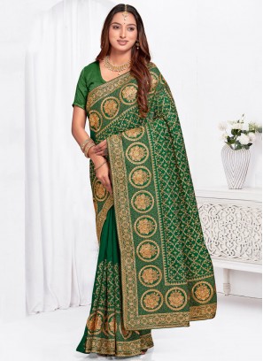 Green Wedding Vichitra Silk Contemporary Saree