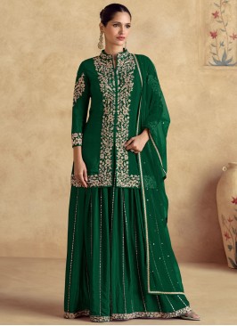 Green Zari Reception Palazzo Salwar Suit