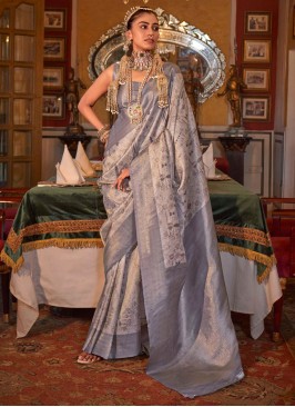 Grey and Lavender Border Festival Classic Saree