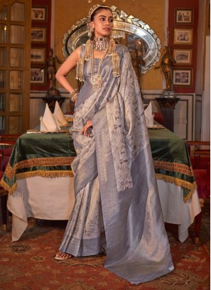 Grey and Lavender Border Festival Classic Saree