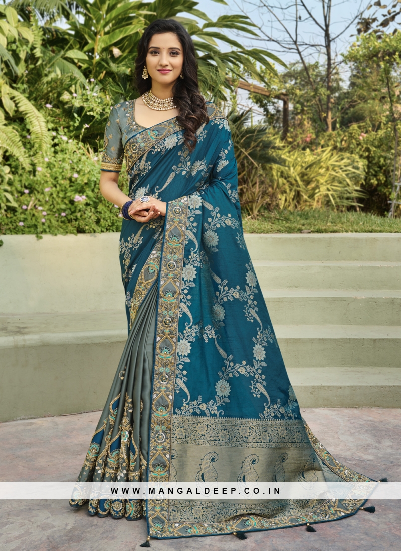 Raw Silk Grey Banarasi Saree – Sunasa