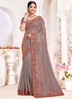 Grey Ceremonial Silk Designer Traditional Saree