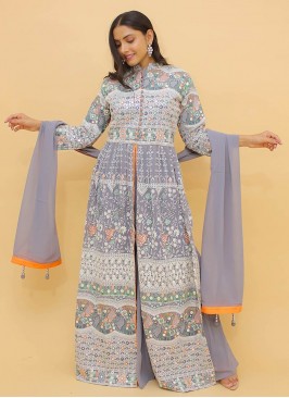 Grey Color Georgette Thread Work readymade Suit