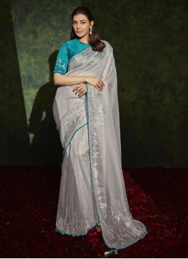 Grey Color Silk Wedding Wear Saree