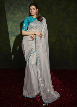 Grey Color Silk Wedding Wear Saree