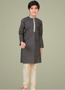 Black cottan silk Indo Western Suit for Boys.