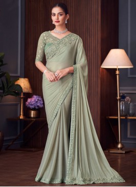 Grey Embroidered Reception Designer Saree