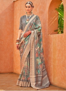 Grey Foil Print Trendy Saree