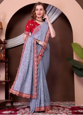 Grey Georgette Contemporary Saree