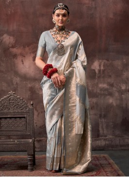 Grey Handloom silk Festival Classic Saree