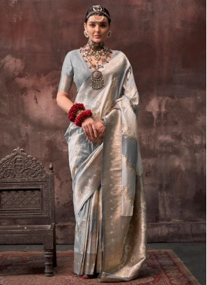 Grey Handloom silk Festival Classic Saree