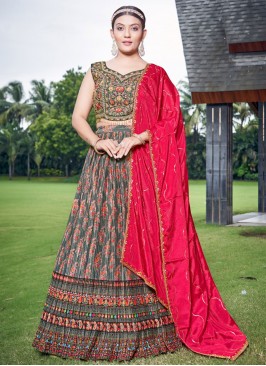 Grey Mehndi Readymade Lehenga Choli