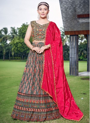 Grey Mehndi Readymade Lehenga Choli