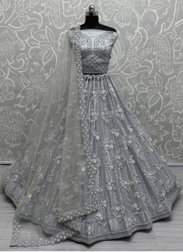 Grey Net Reception Designer Lehenga Choli