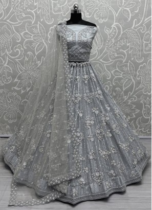 Grey Net Reception Designer Lehenga Choli