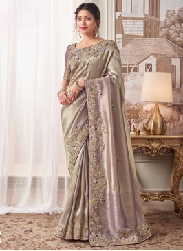 Grey Sequins Viscose Traditional Saree