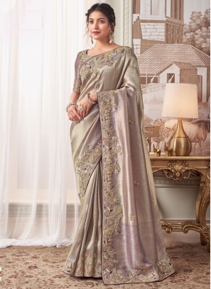 Grey Sequins Viscose Traditional Saree