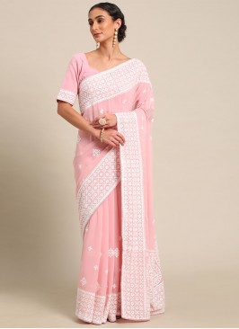 Gripping Georgette Pink Contemporary Style Saree