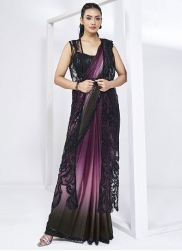 Groovy Black and Wine Handwork Classic Saree