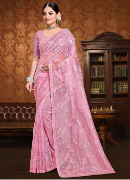 Groovy Magenta and Pink Resham Organza Traditional Saree