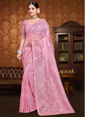 Groovy Magenta and Pink Resham Organza Traditional Saree