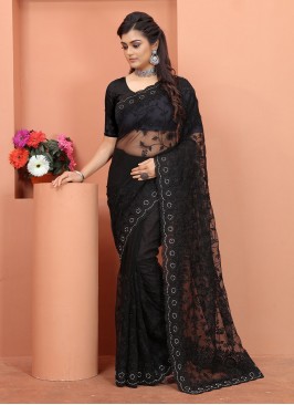 Groovy Net Embroidered Black Contemporary Style Sa