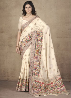 Groovy Zari Cream Pashnima Silk Trendy Saree