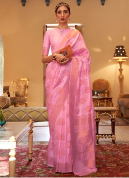 Handloom silk Pink Weaving Designer Traditional Sa