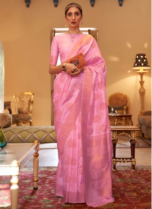 Handloom silk Pink Weaving Designer Traditional Saree