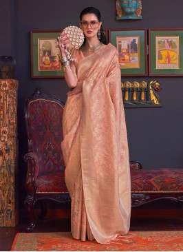 Handloom silk Saree in Peach