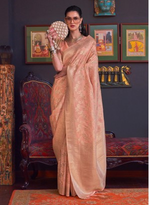 Handloom silk Saree in Peach