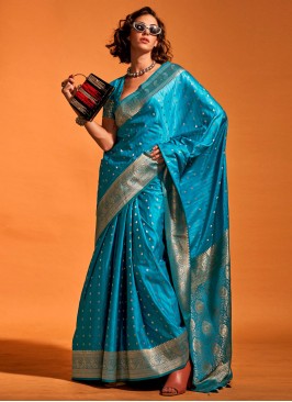 Handloom silk Weaving Aqua Blue Classic Saree