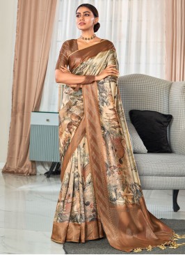 Handloom silk Weaving Brown Contemporary Saree