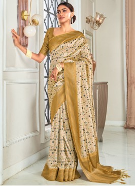 Handloom silk Weaving Contemporary Saree in Beige