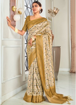 Handloom silk Weaving Contemporary Saree in Beige