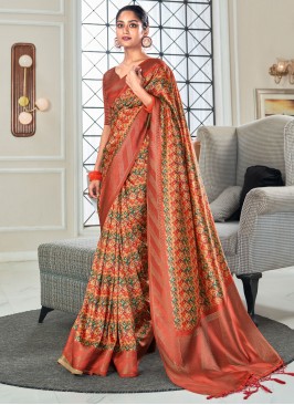 Handloom silk Weaving Crimson and Red Trendy Saree