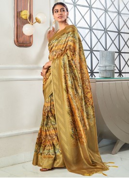 Handloom silk Yellow Traditional Saree