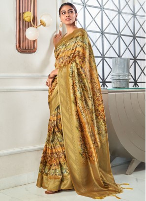 Handloom silk Yellow Traditional Saree